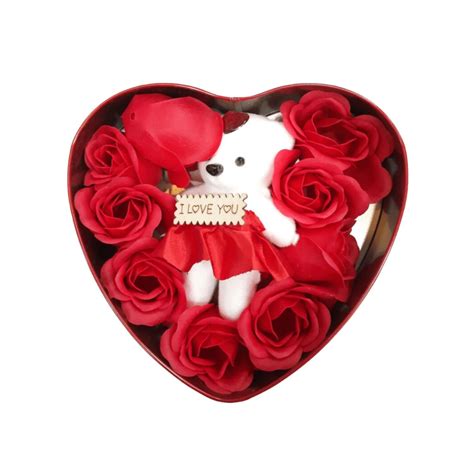 Kids Mandi Heart Shape Box with Fragrant Soap Flowers and a Cute Teddy