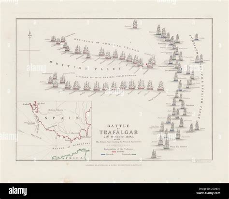 Plan of the Battle of Trafalgar, 21st October 1805. The British Fleet breaking the French and ...