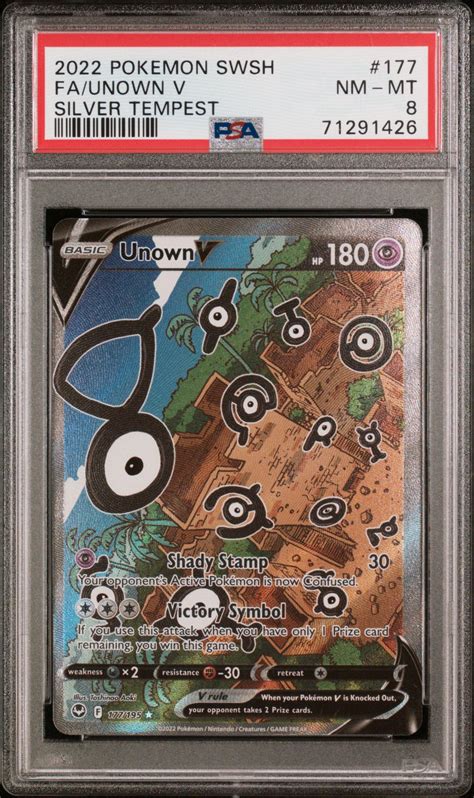 2022 Pokemon Sword & Shield Silver Tempest 177 Full Art/unown V PSA 8 ...
