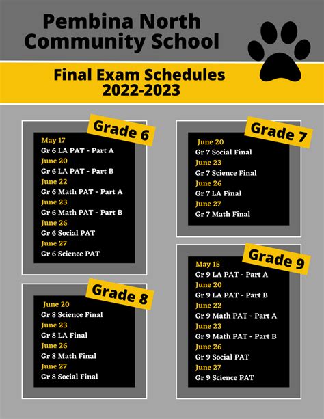 2023 PAT & Final Exam Schedules for Gr 6, 7, 8 & 9 - Pembina North ...
