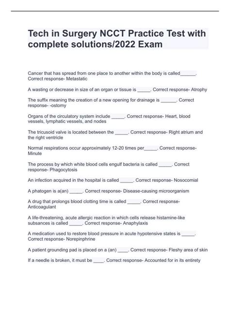 Tech in Surgery NCCT Practice Test 2024 with complete solutions ...