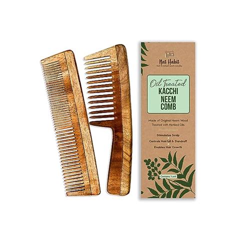 Buy Nat Habit Kacchi Neem Comb, Wooden Comb | Hair Growth, Hairfall ...