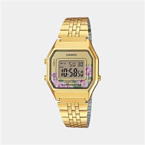Casio Vintage Women Quartz Gold Dial Digital Stainless Steel Watch D206 ...