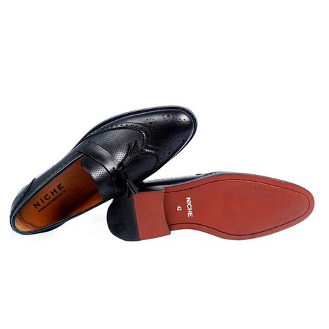 NICHE Black Semi Brogue Tassel Loafer