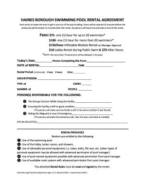Swimming Pool Rental Agreement - Fill and Sign Printable Template Online