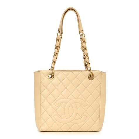 Shop Pre-Owned Authentic Chanel Beige Caviar Petite Shopping Tote PST ...