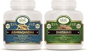 Biotic Ashwagandha Capsules and Shatavari Capsules Extract 500mg - 120 ...