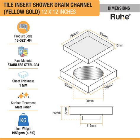 Tile Insert Bathroom Shower Drain Channel Online Collection | Ruhe India