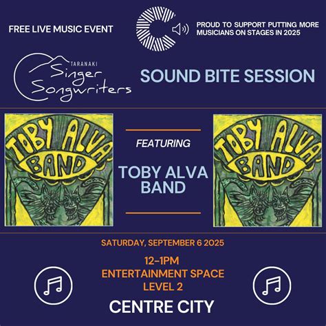 Taranaki Singer Songwriters Sound Bite Session with Toby Alva & band ...