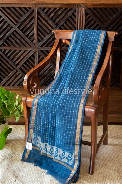 HAND BLOCK PRINTED KOTA DORIA SAREE-blue – Vrindha Lifestyle