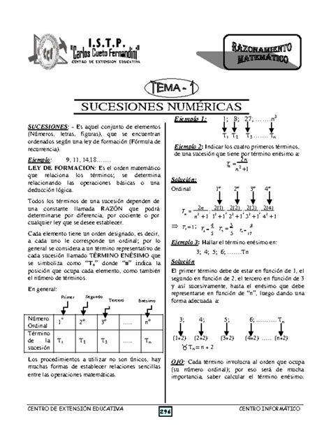 Sucesiones numericas lc - CENTRO DE EXTENSI”N EDUCATIVA 296 CENTRO INFORM¡TICO 1 CENTRO DE ...