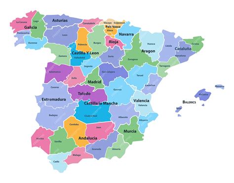Premium Vector | The detailed map of the spain with regions or states ...