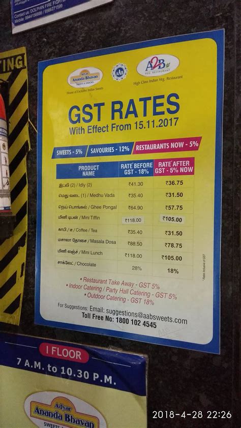 Menu at Adyar Ananda Bhavan - A2B, Chennai, CMBT Flyover