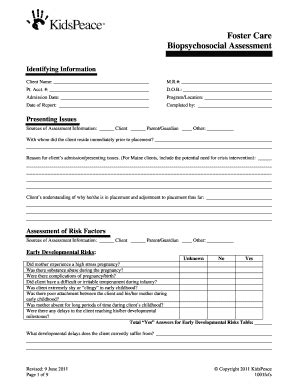 Fillable Online Foster Care Biopsychosocial Assessment Fax Email Print ...