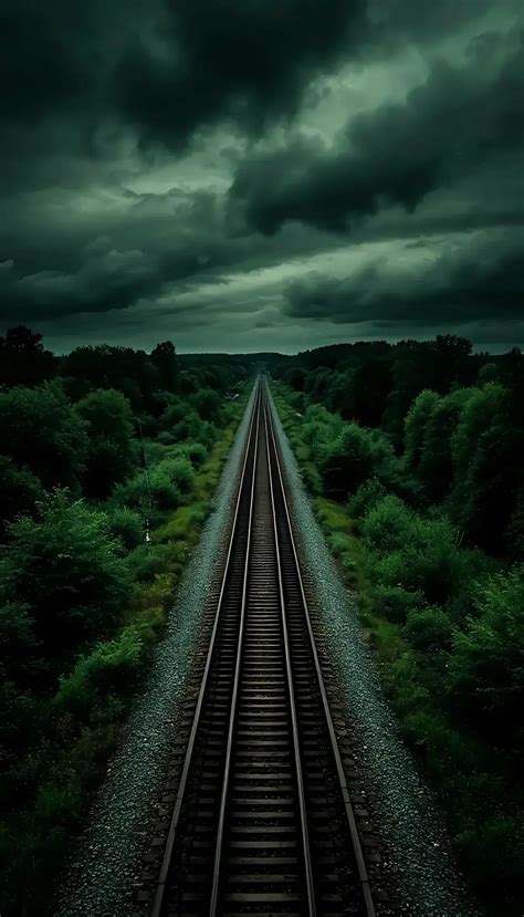 Dark Pictures Train Lines Green Sky — Free iPhone Wallpaper (4K/HD) | 2026
