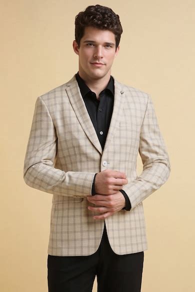 Buy Men Beige Slim Fit Check Formal Blazer Online - 39829377 | Allen Solly