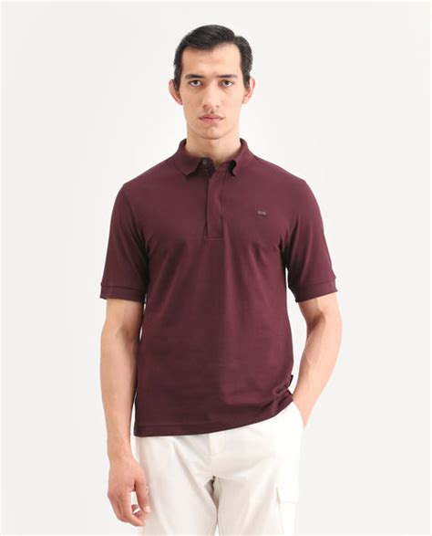 Buy Salis-S26 - Dark Red Regular Fit Popcorn Concealed Placket Polo ...