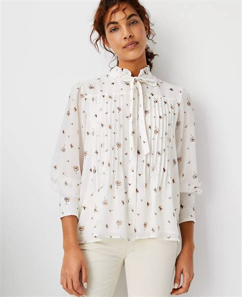 Floral Pintucked Tie Neck Blouse