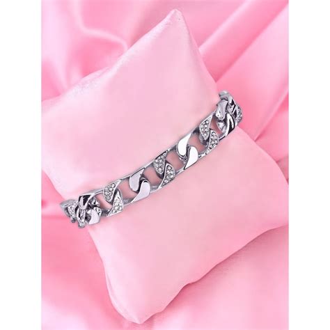 Buy Estele Rhodium Plated Elegant Cuban Bracelet with Crystals for ...