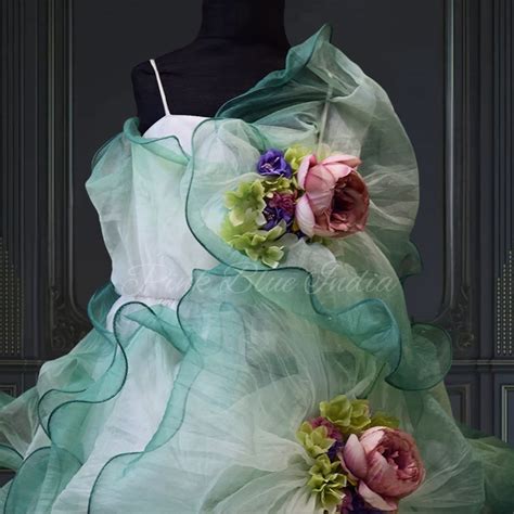 3D Ombre Floral Luxury Party Wear Gown Dress