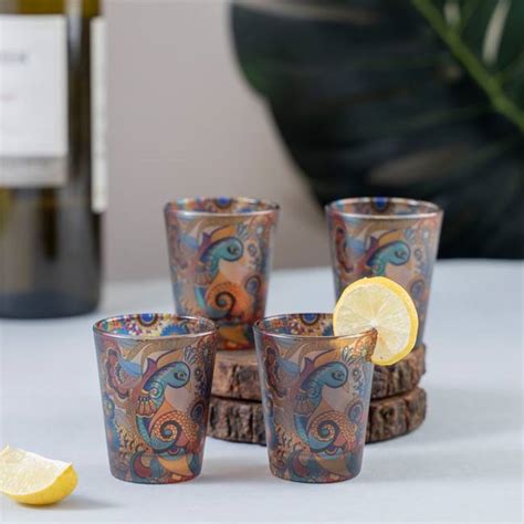 Frosted Shot Glasses - Peacock Admiration