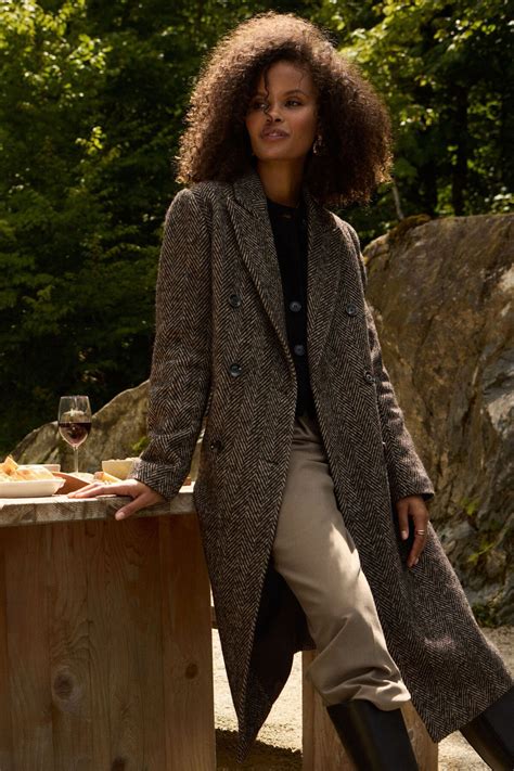 Double Breasted Herringbone Coat Brown | Herringbone coat, Wool jackets ...