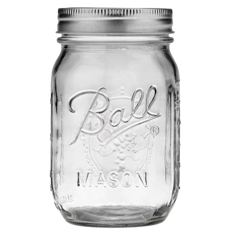 Ball Glass Mason Jar With Lid & Band, Regular Mouth, 16 Ounces, 12 ...