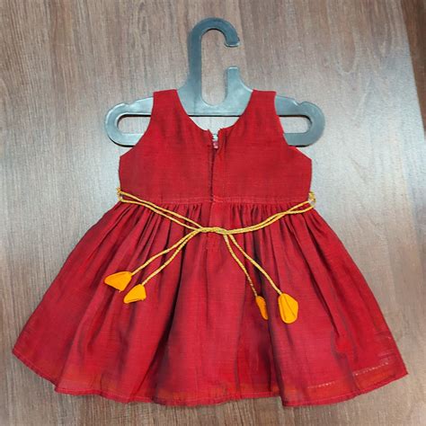 Maroon Color Mustard Silver Border Pure Irkal Knee Length Frock Dress ...