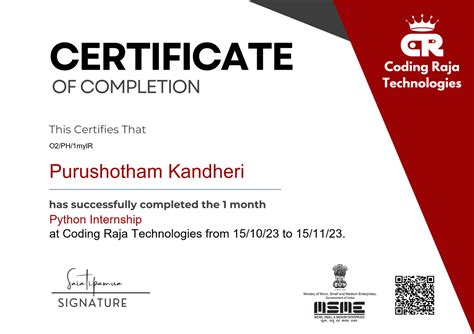 Coding Raja Python Internship Purushotham Kandheri certificate - oops ...