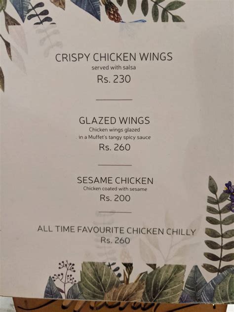 Menu at Muffet's Pantry, Dimapur