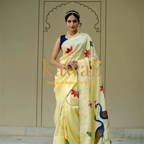 Padma Pichwai Saree with Handcrafted Peacock Motifs | Kawaii