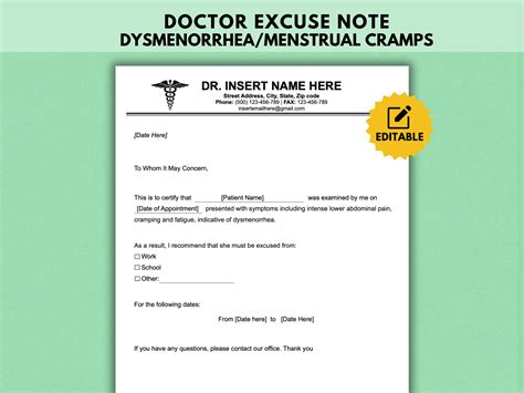 Doctors Excuse Note for Work Editable Physician Excuse Note Sick Leave ...