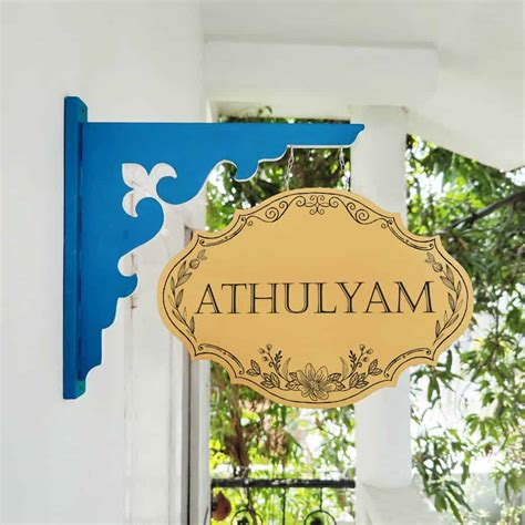 Handpainted Hanging Name plate - Navy Victorian Yellow Black Border
