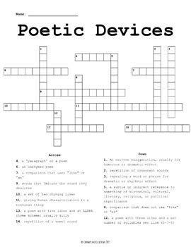 Poetic Devices and Figurative Language Crossword Puzzle | NO PREP