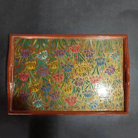 Paper Mache Tray Lotus Design Rectangle Shape 18x12 Inches – Kashmir origin