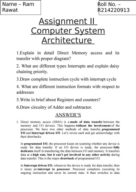 Assignment 2(CSA) - Assignment II Computer System Architecture 1 in ...