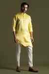 Buy Yellow Linen, Satin, Cotton Threadwork Scalloped Hem Kurta With ...