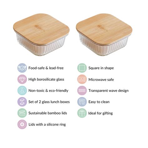 Large Airtight Glass Storage Container With Wooden Lid Set Of 2 800ml ...