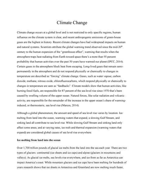 Climate change - Climate Change Climate change occurs at a global level ...