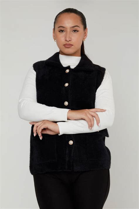 Vestă Angora cu Detaliu Perlat și Buzunar Negru - 30999 | KAZEE (Set de ...