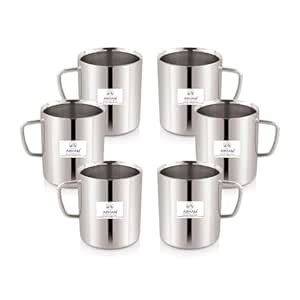 Arham Stainless Steel Premium Double Wall Espresso Coffee Mug, Set of 6 ...