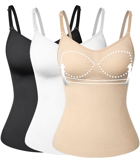 3 Packs Shapewear Camisoles with Built in Padded Bras Tummy Control ...