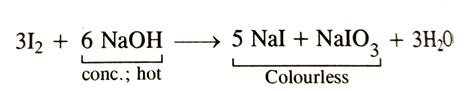 Iodine reacts with hot conc. solution of NaOH to give