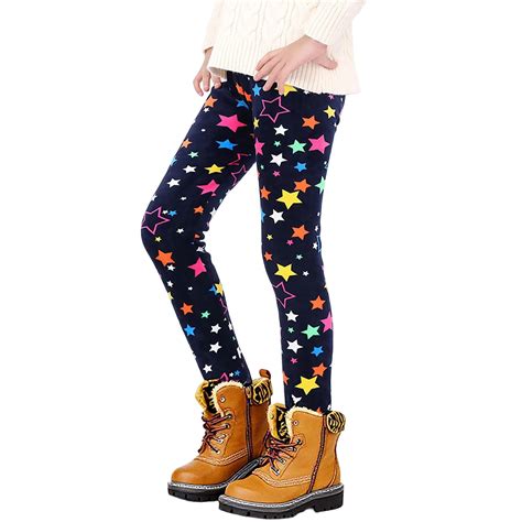 Girls Fleece Leggings Girls Winter Thermal Fleece Lined Leggings Star ...
