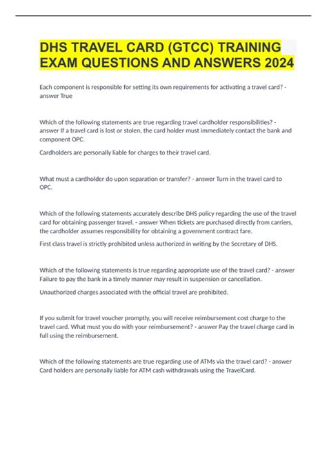 DHS TRAVEL CARD (GTCC) TRAINING EXAM QUESTIONS AND ANSWERS 2024 ...