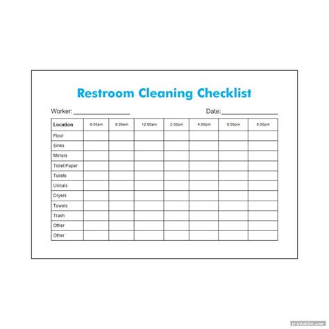 Printable Bathroom Cleaning Checklist Template at George Havens blog