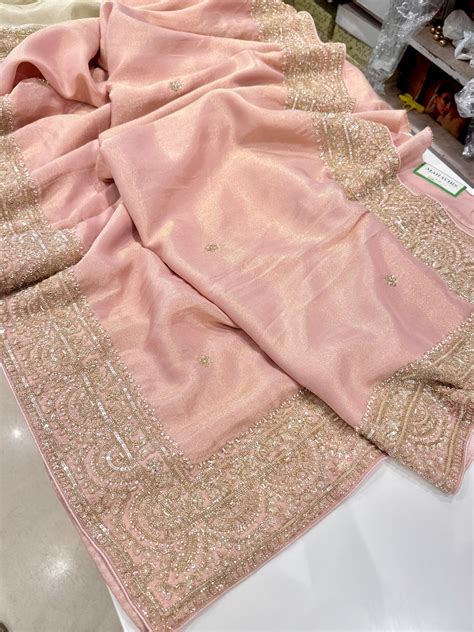 Pink Kareena Kapoor Inspired Crepe Tissue Embroidery Saree