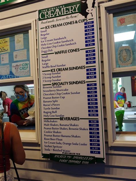 Menu at Collins Creamery restaurant, Enfield