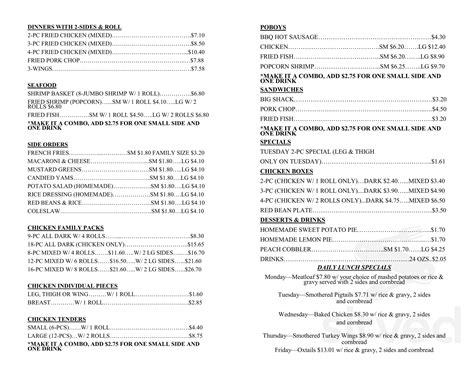 Chicken Shack menu in Baton Rouge, Louisiana, USA