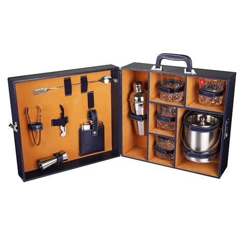 Anything & Everything Portable Leatherette Bar Set With Ice Bucket ...